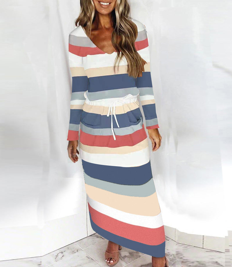 Robe d'été femme col V robe de plage avec poches