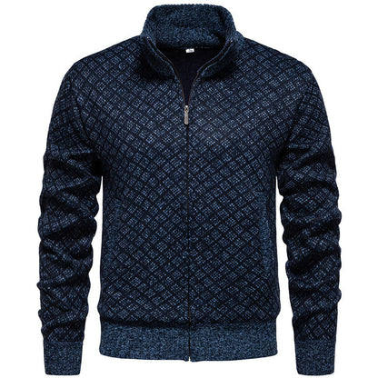 Gilet en maille pour homme, motif carreaux moderne, fermeture éclair