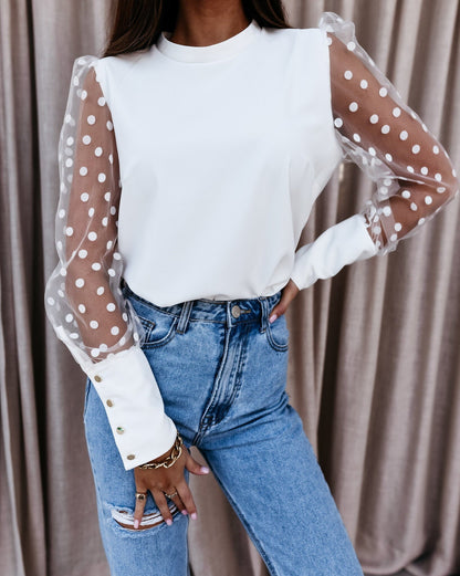 Chemisier Femme Élégant Manches Bouffantes à Pois Chic
