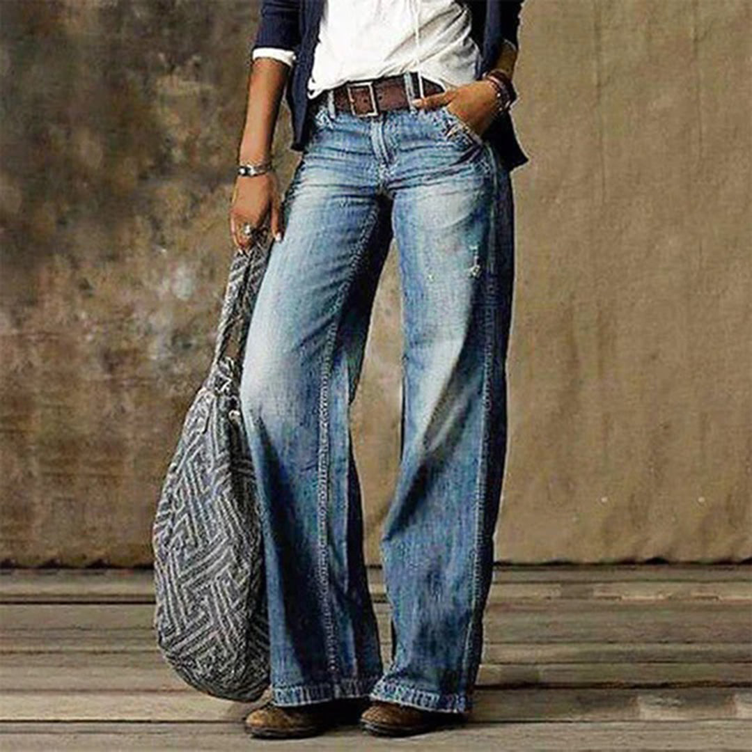 Damen Retro Jeans Weite Bein Style - IdealeKleiden
