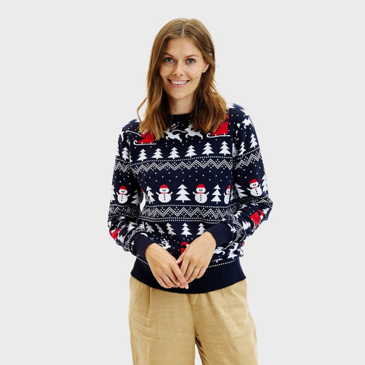 Weihnachtspullover Damen Navy Blau Stilvoll - IdealeKleiden
