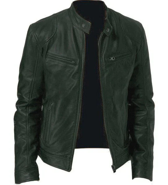 Blouson en cuir pour hommes élégant et coupe-vent