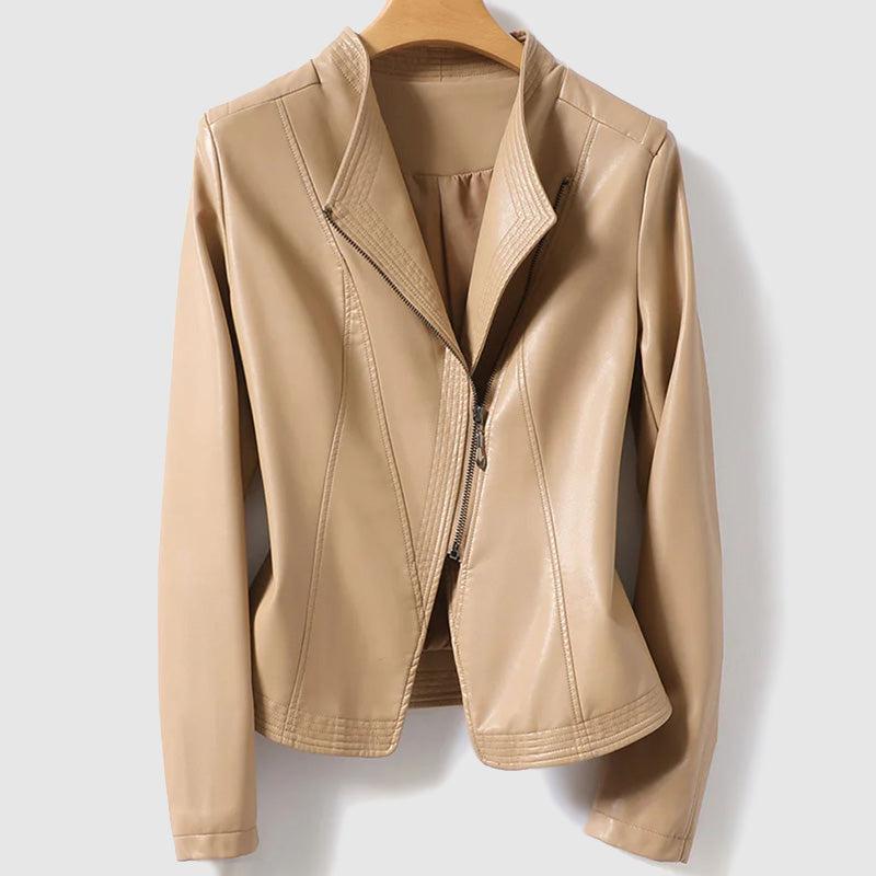 Blouson en cuir végétalien pour femme, fermeture éclair, écologique