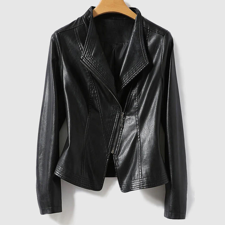 Blouson en cuir végétalien pour femme, fermeture éclair, écologique