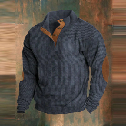Pull-over homme décontracté, col boutonné côtelé