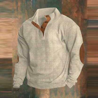 Pull-over homme décontracté, col boutonné côtelé