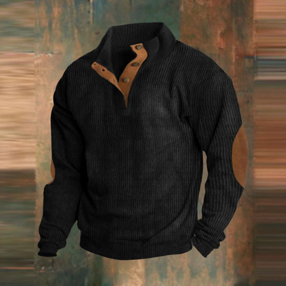Pull-over homme décontracté, col boutonné côtelé