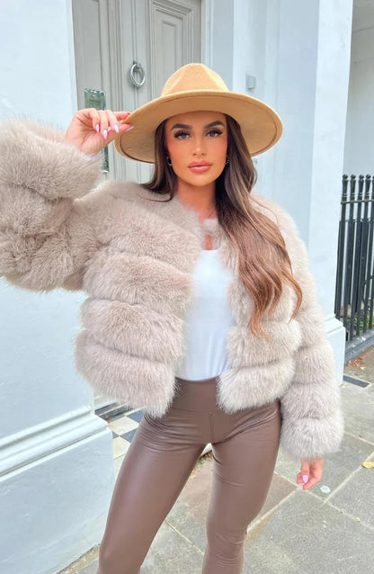 Doudoune courte en fausse fourrure, Manteau d'hiver en peluche pour femmes