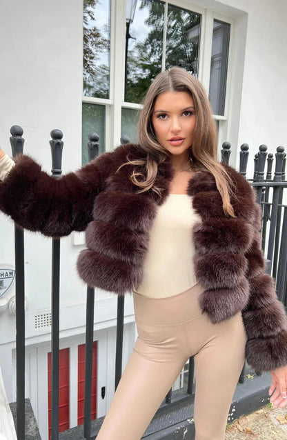 Doudoune courte en fausse fourrure, Manteau d'hiver en peluche pour femmes