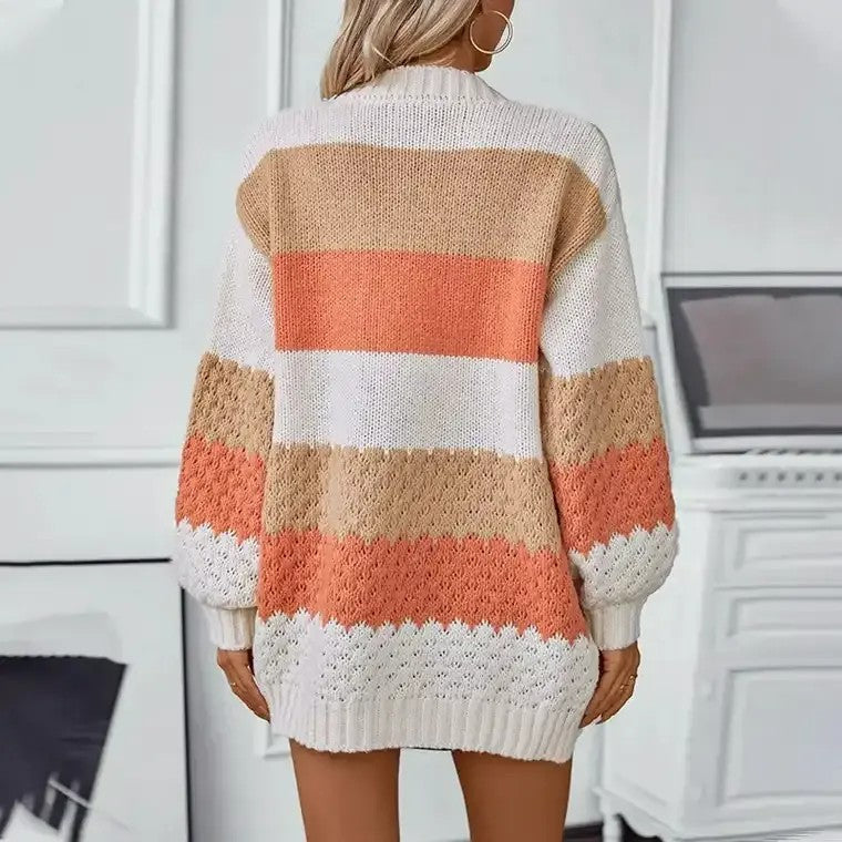 Damen Strickcardigan Farbblock Trendig Offen - IdealeKleiden