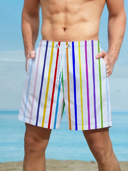 Slip de bain homme rayé avec cordon de serrage