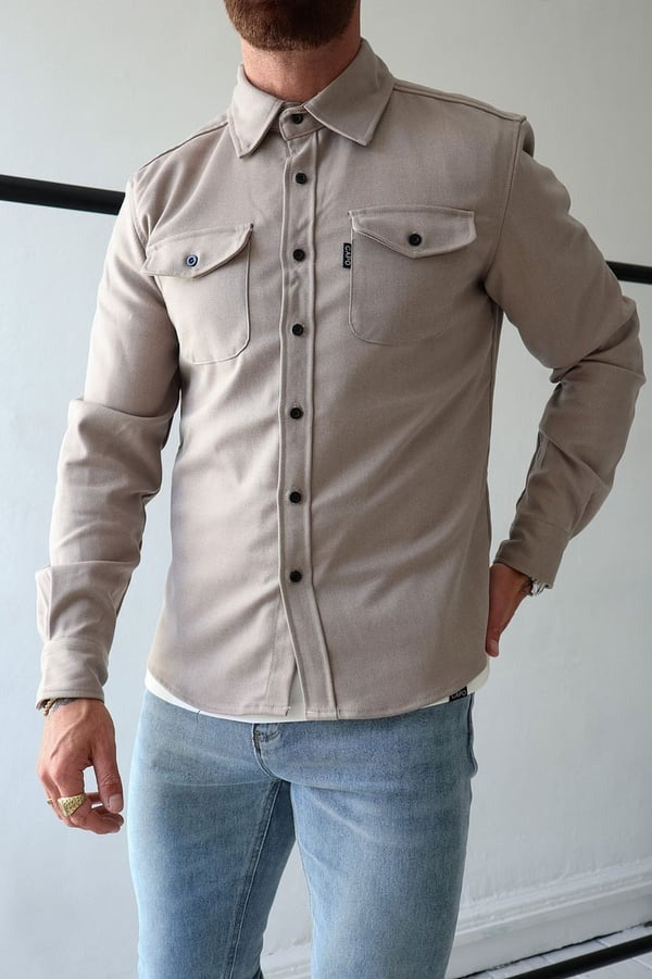 Herren Overshirt Modern Knöpfe und Taschen - IdealeKleiden