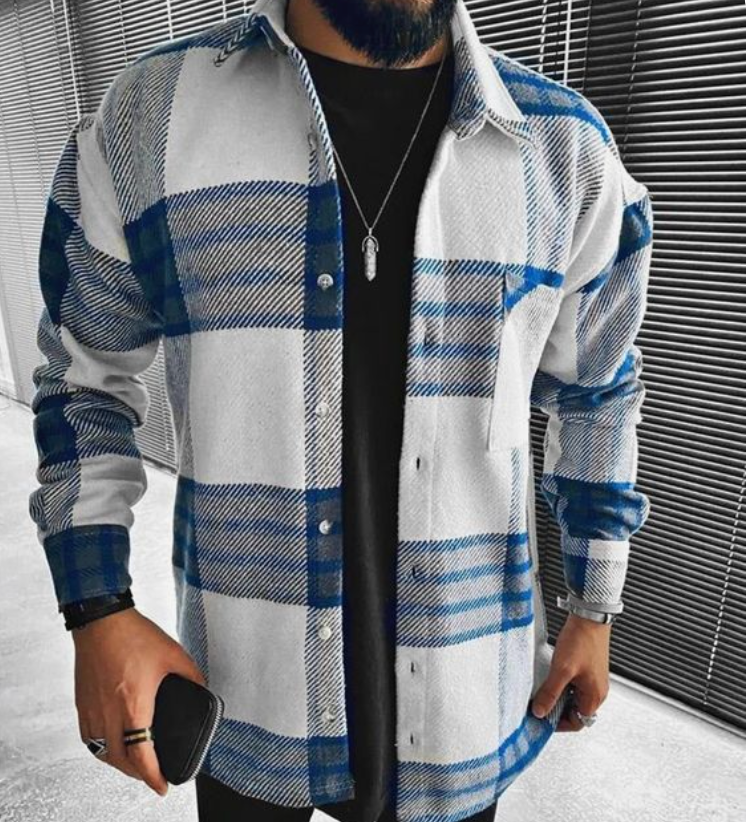 Chemise à carreaux en flanelle à manches longues pour homme