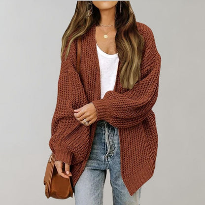 Gilet long oversize en maille à manches longues pour femme