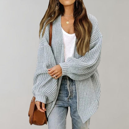 Gilet long oversize en maille à manches longues pour femme