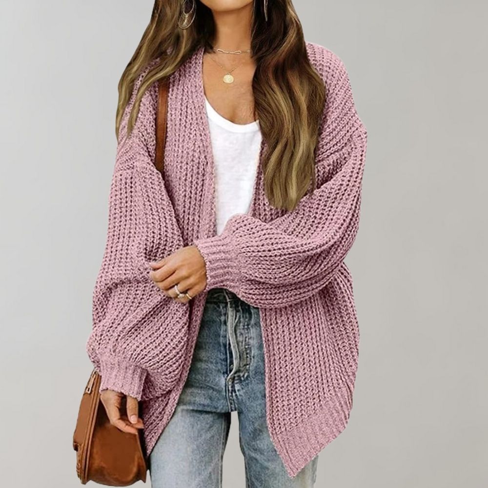 Gilet long oversize en maille à manches longues pour femme