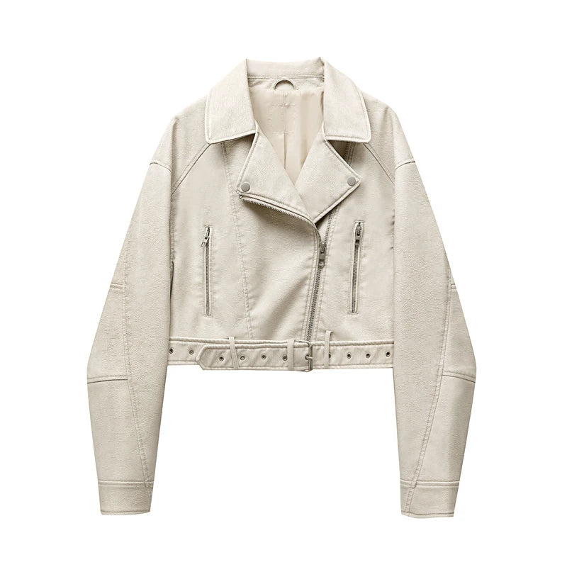 Veste en cuir élégante pour femme avec fermeture éclair