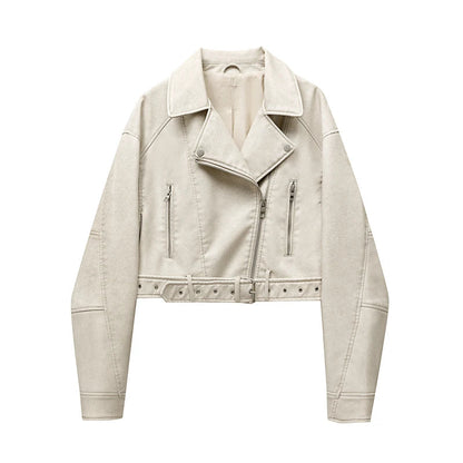 Veste en cuir élégante pour femme avec fermeture éclair