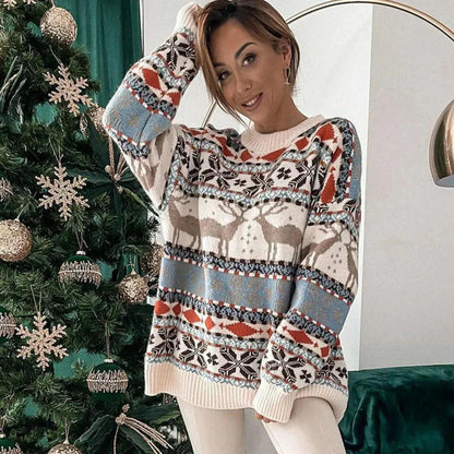 Pull de Noël femme motif cerf laineux