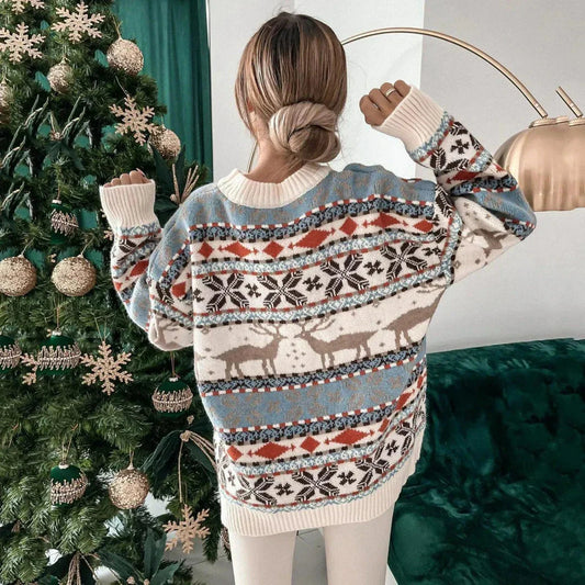 Weihnachtspullover Damen Reh Motiv Wollig - IdealeKleiden