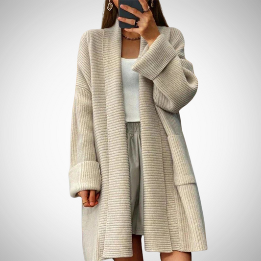 Damen Strickcardigan Oversized mit Taschen und Langarm - IdealeKleiden