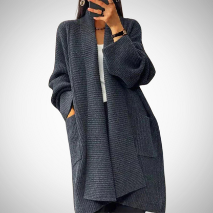Cardigan en tricot oversized pour femmes avec poches et manches longues