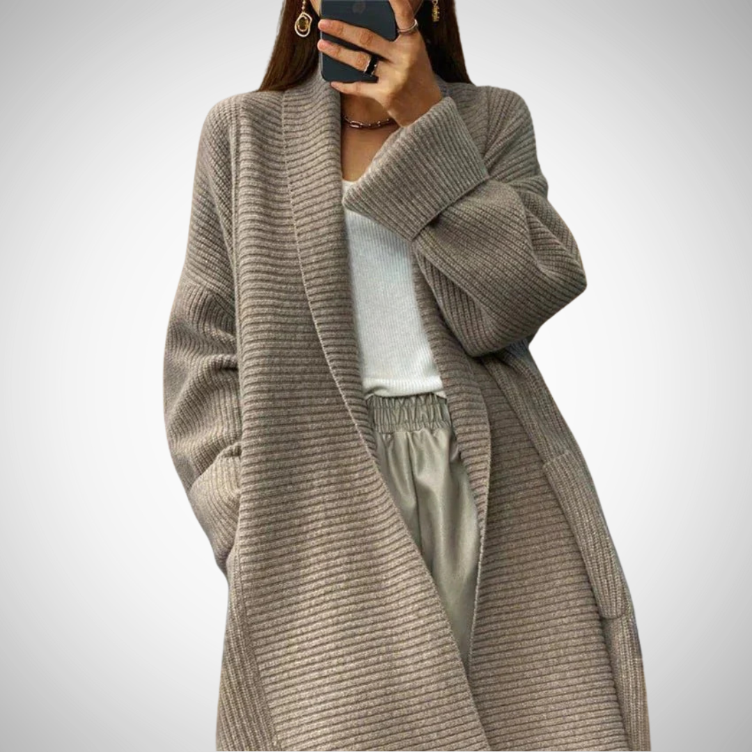Cardigan en tricot oversized pour femmes avec poches et manches longues