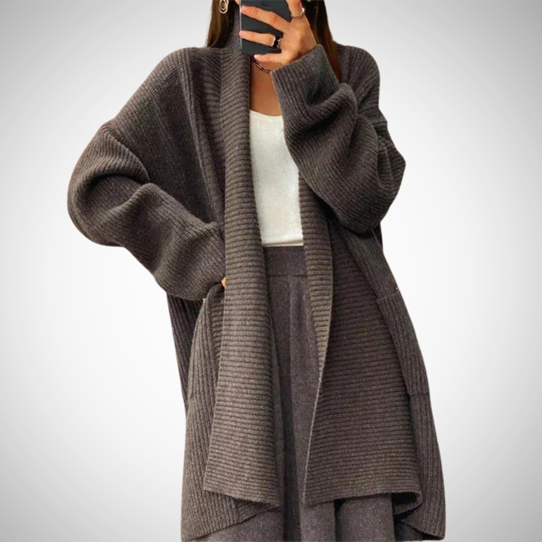 Cardigan en tricot oversized pour femmes avec poches et manches longues