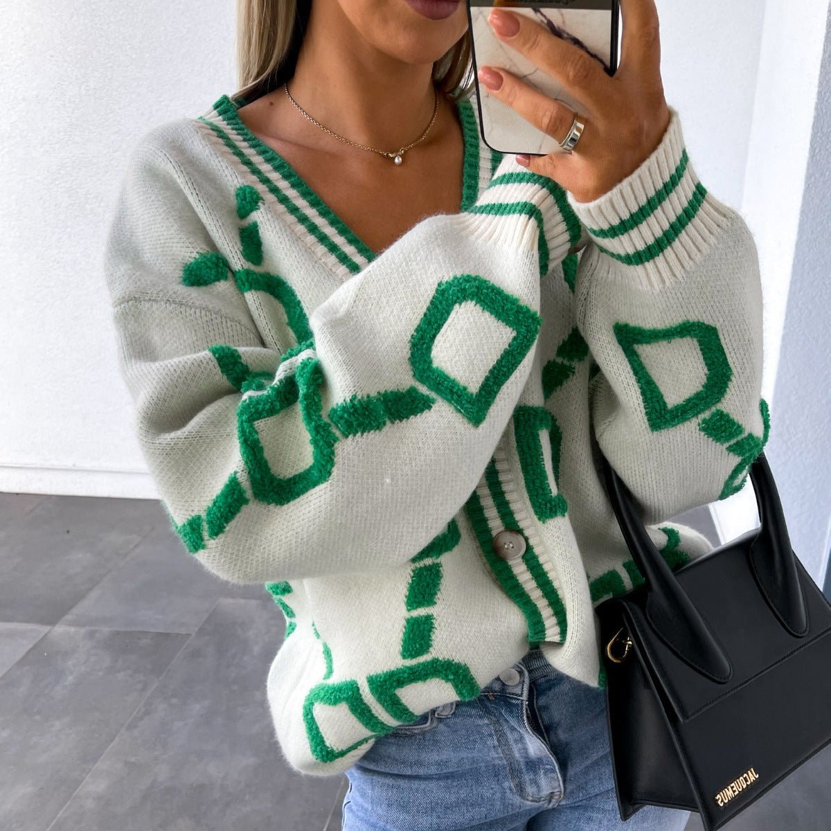Gilet long pour femme, coupe oversize, confortable, motif géométrique