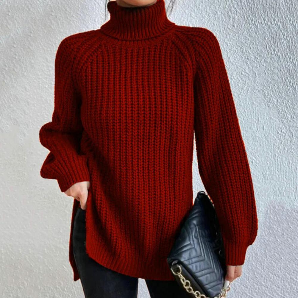 Pull en maille oversize doux, col roulé, manches longues