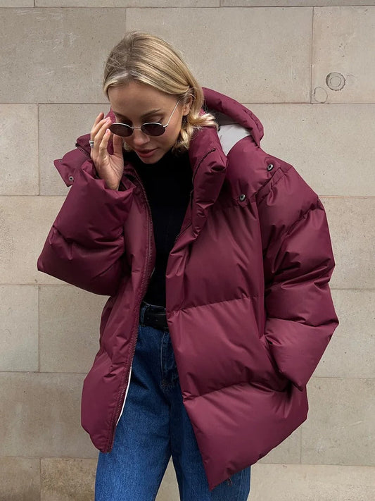Wattierte Damenjacke Kapuze - Kurze Daunenjacke Warm - IdealeKleiden