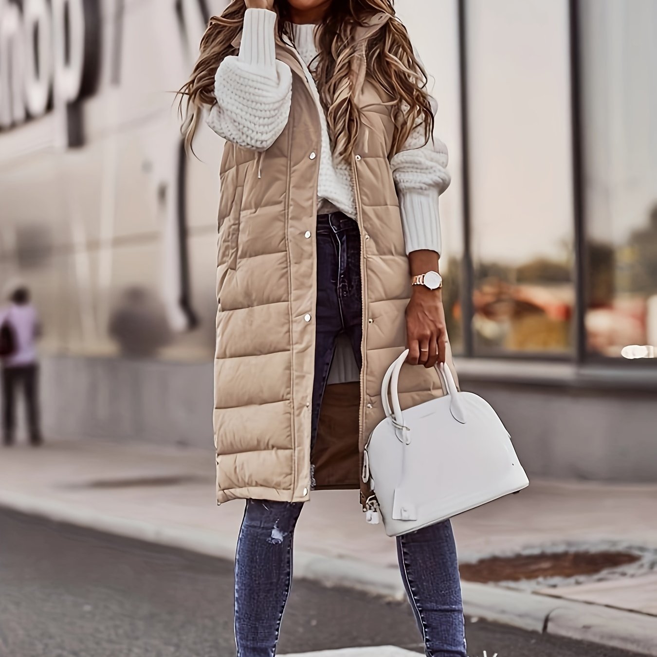 Veste femme élégante mi-longue coupe ajustée