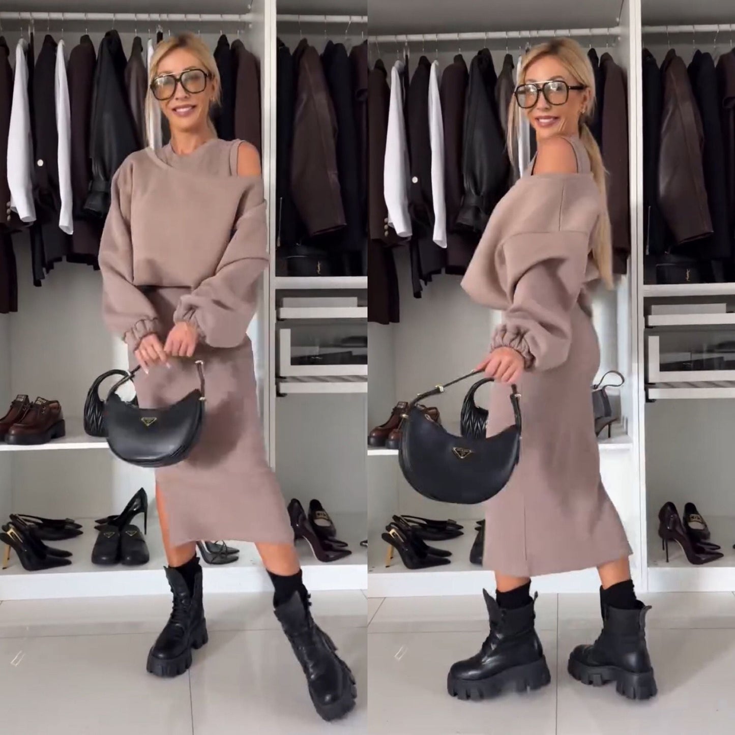 Ensemble de robe de soirée à la mode pour femme avec haut à épaules dénudées et jupe midi