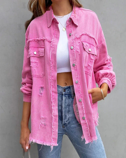 Veste en jean déchirée style tendance
