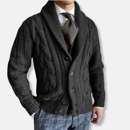 Gilet pour homme en laine, motif tressé, col châle