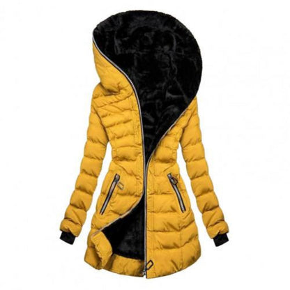 Manteau long d'hiver en duvet chaud pour femme avec capuche