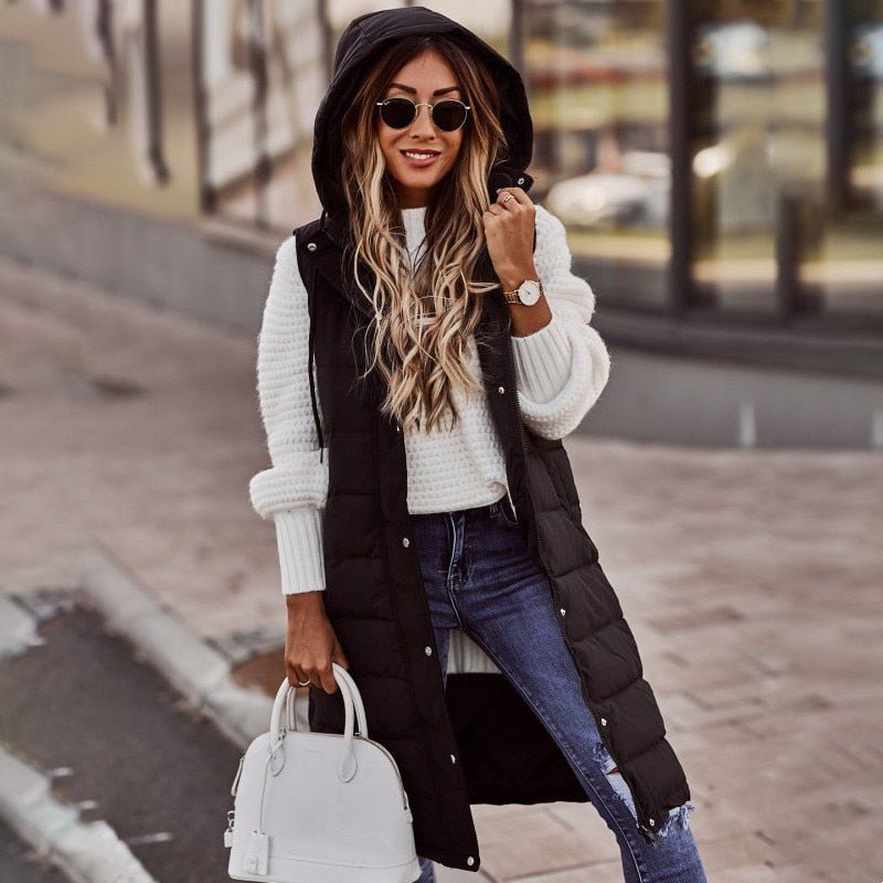 Gilet long à capuche pour femme