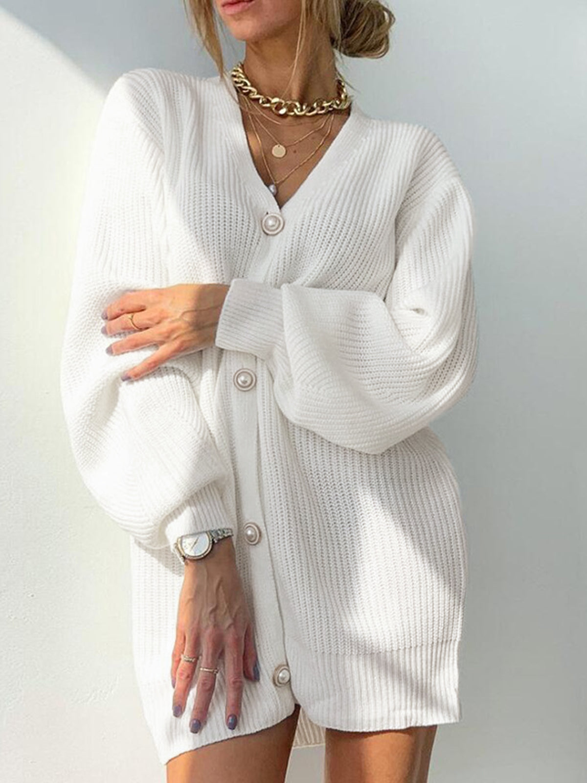 Cardigan oversize à col en V pour femme