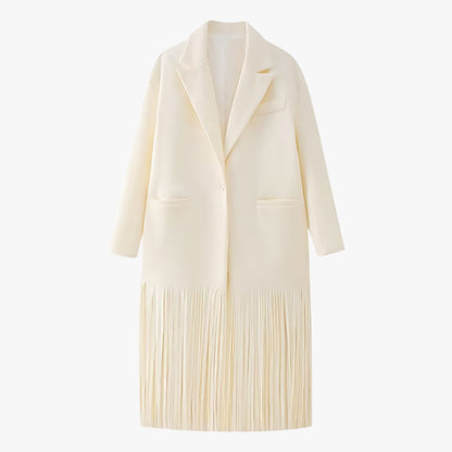 Veste élégante pour femme crème blanc détails frangés