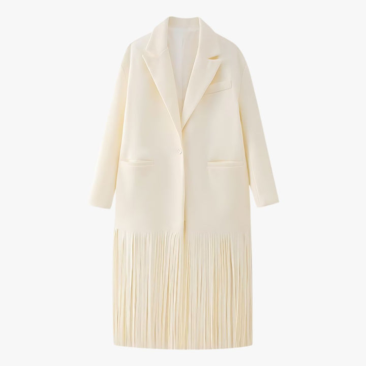 Veste élégante pour femme crème blanc détails frangés