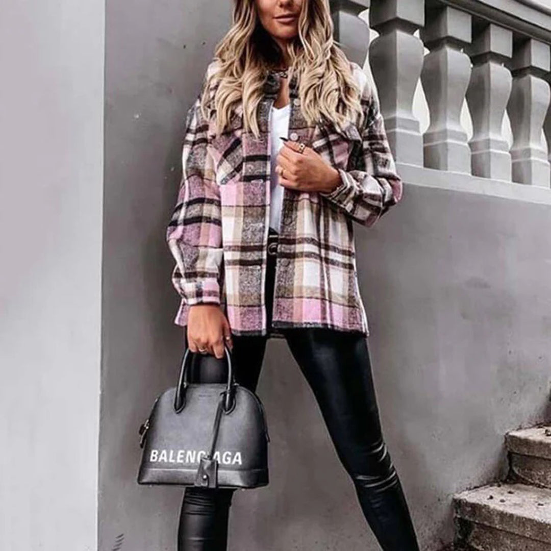 Veste d'automne chaude à carreaux pour femme