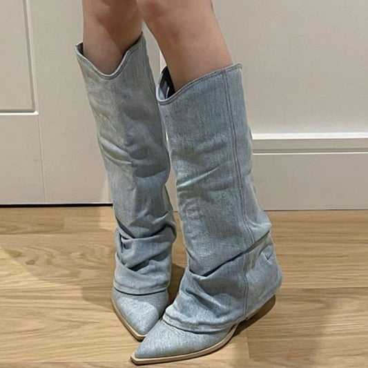 Modische Denim-Stiefel Frauen - IdealeKleiden