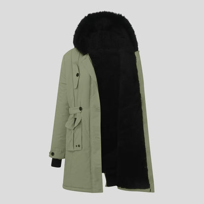 Damen Freizeitparka mit schwarzer Kunstfellkapuze - IdealeKleiden