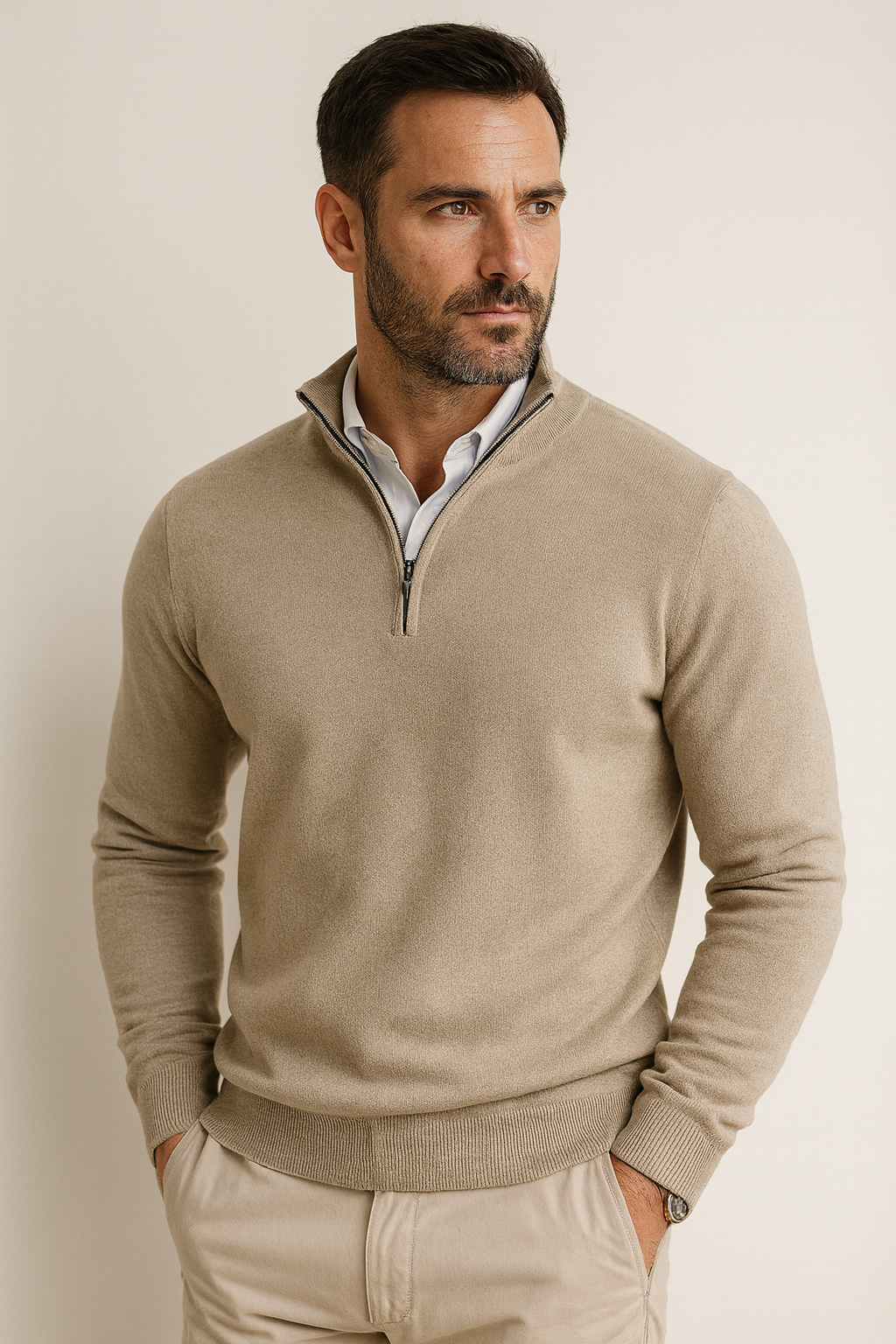 Pull-over homme zip quart, moderne et sportif