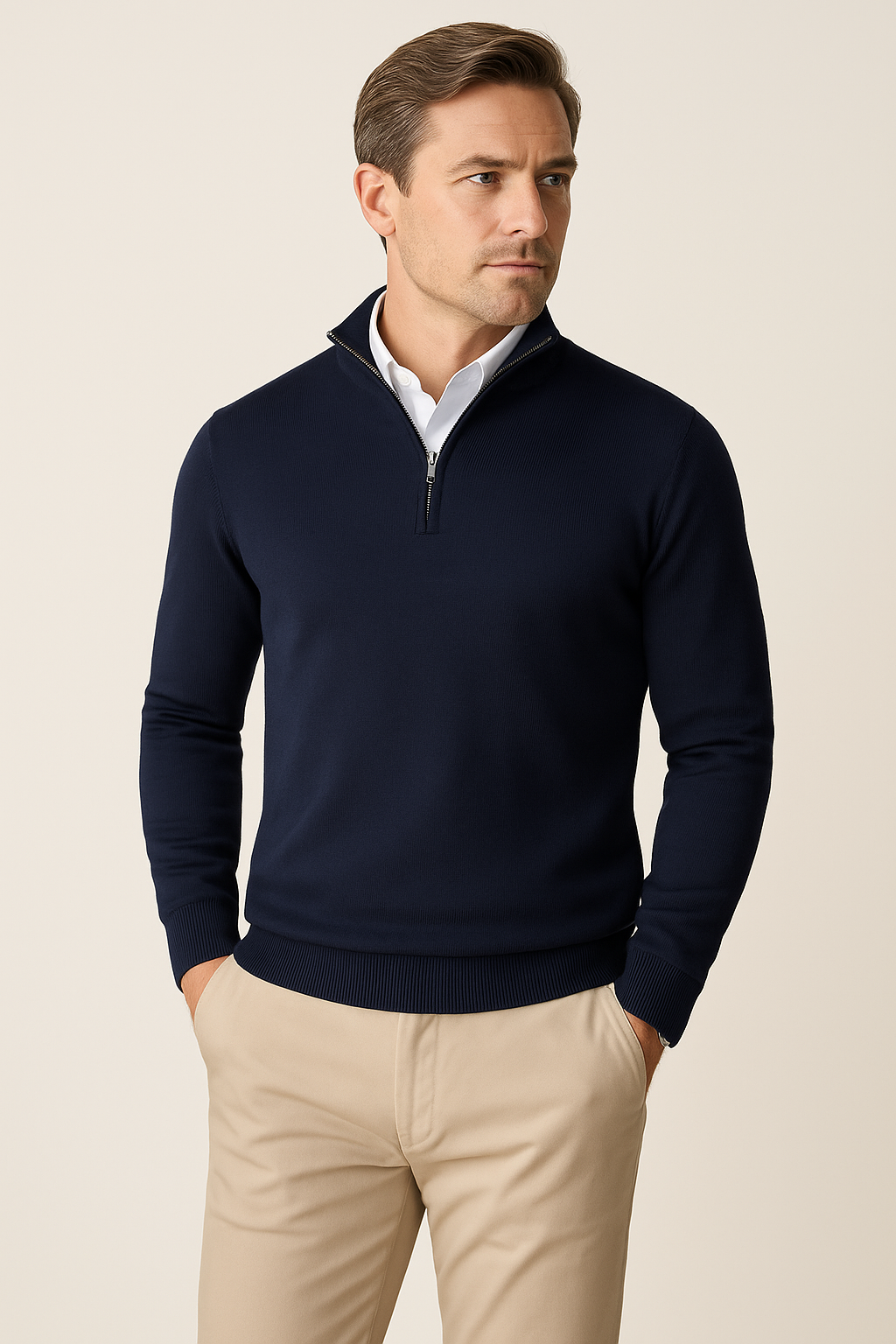 Pull-over homme zip quart, moderne et sportif