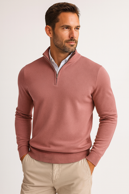 Pull-over homme zip quart, moderne et sportif
