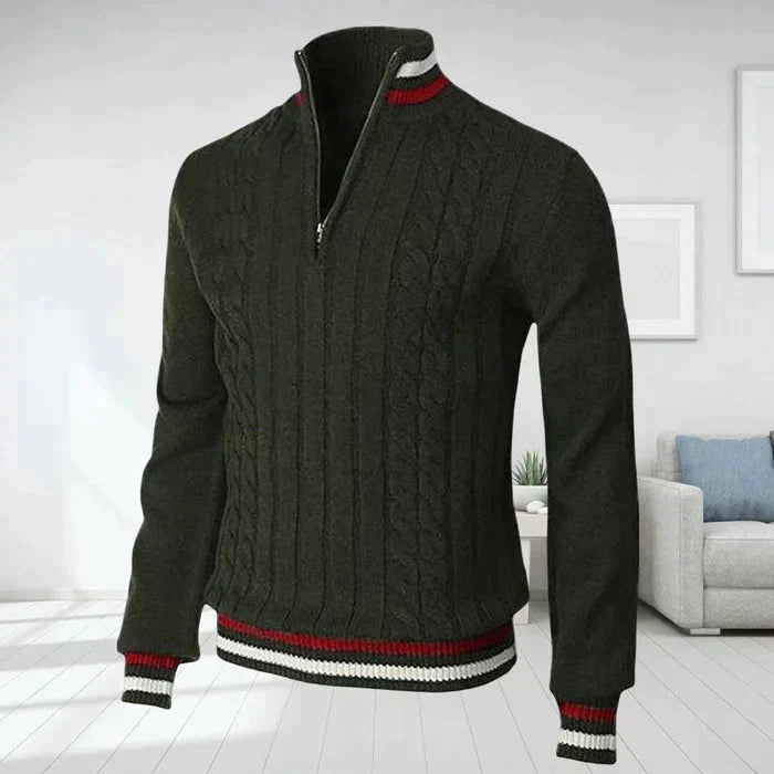 Polo-pull homme chaud à col en V et fermeture éclair