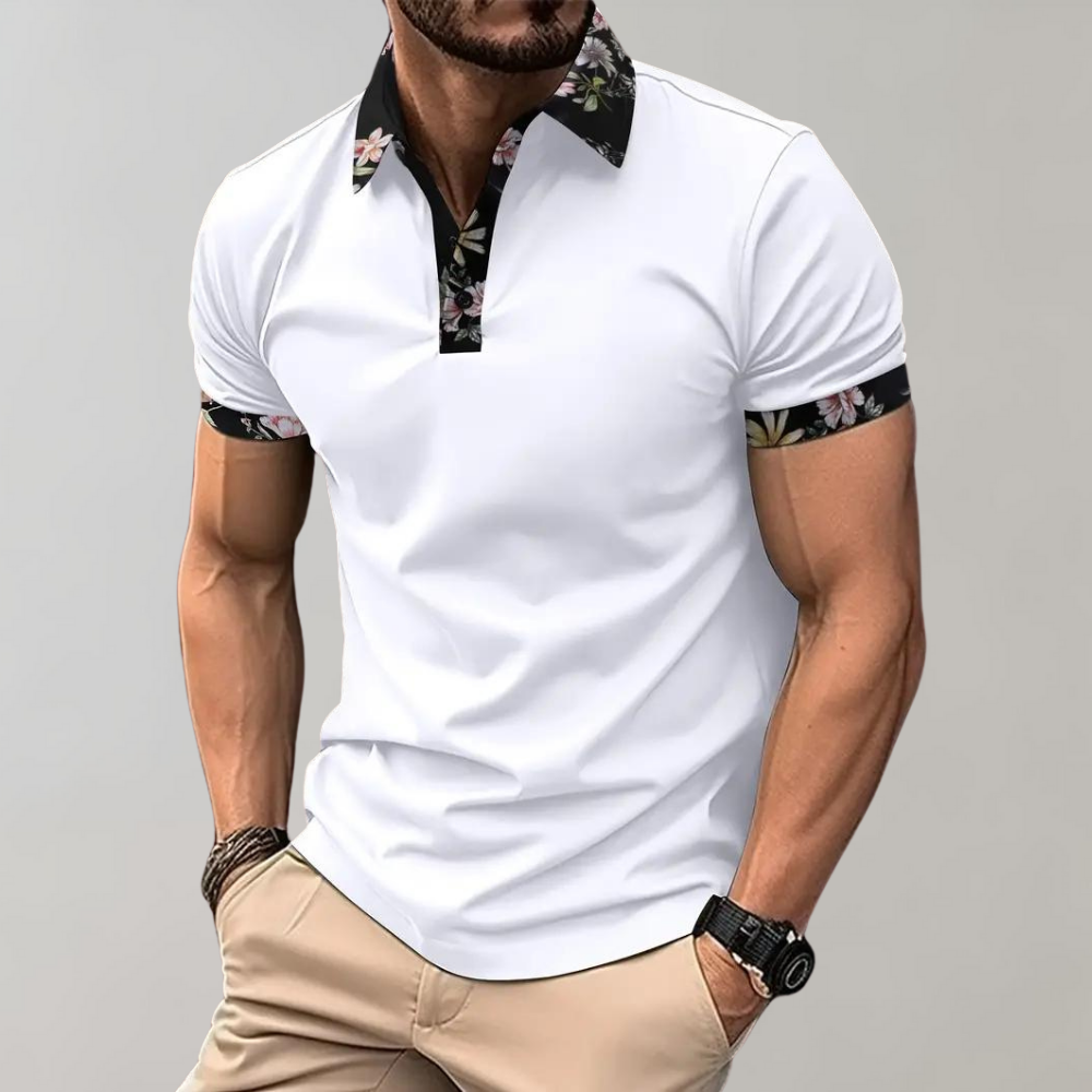Polo pour homme à motif floral manches courtes