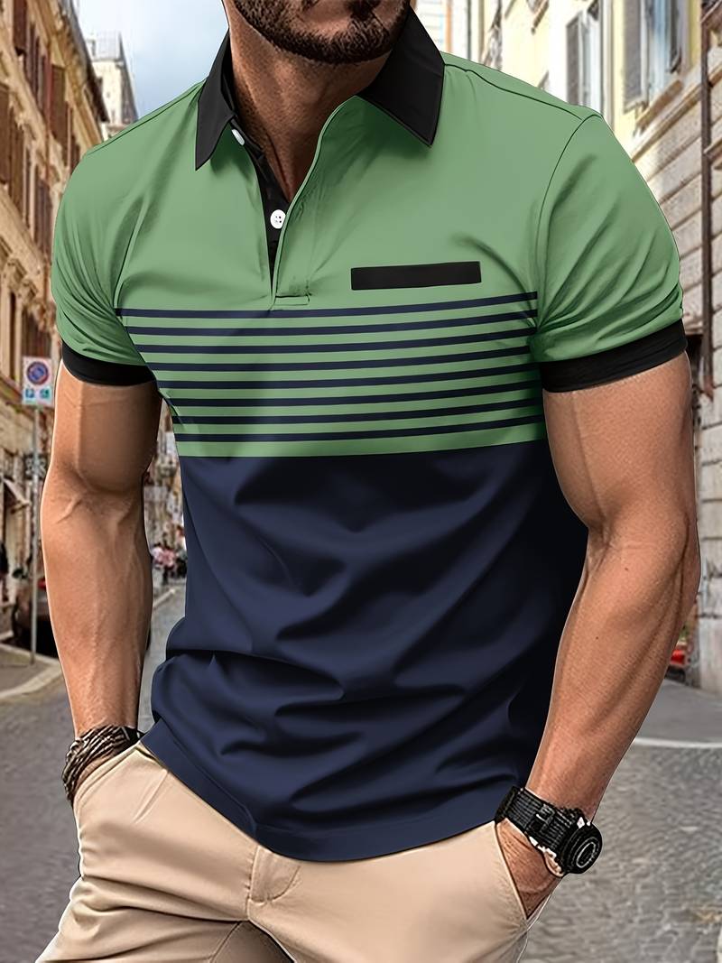 Herren Polo Shirt Gestreift Kurzarm - IdealeKleiden