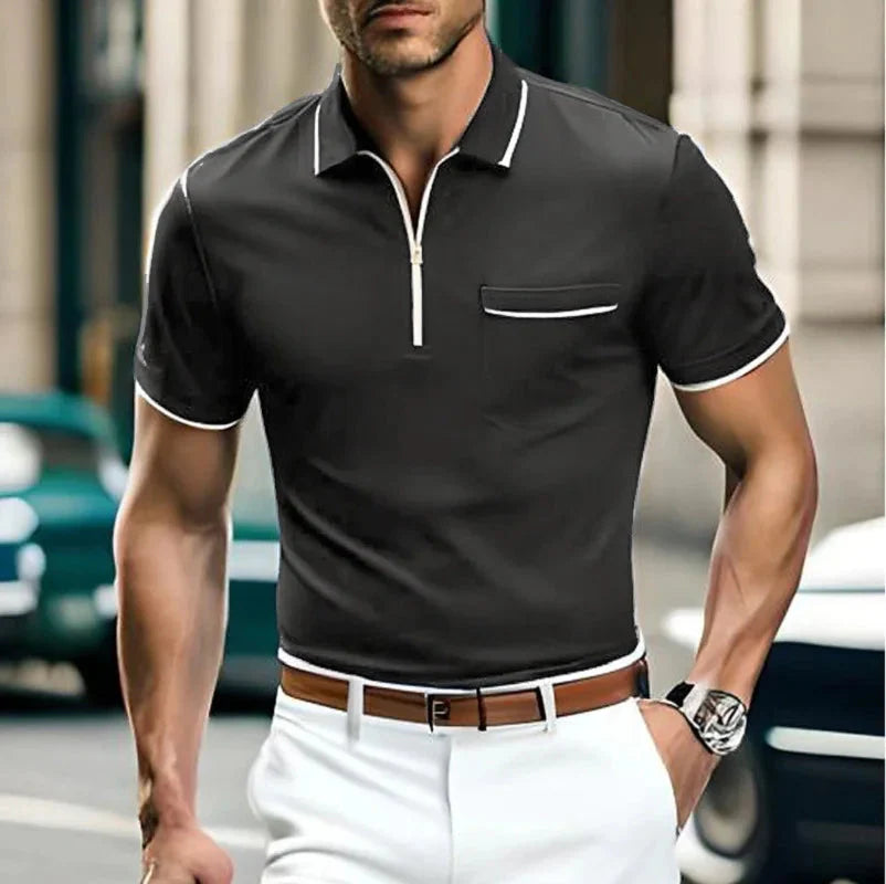 Polo homme avec poche poitrine et fermeture éclair